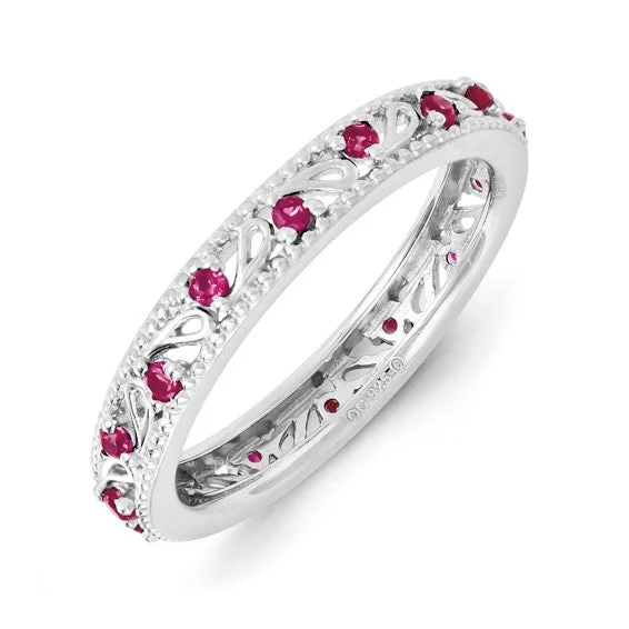 Personalized Diamond Engagement Rings For Grooms-Sterling Silver Stackable Expressions Created Ruby Filigree Ring