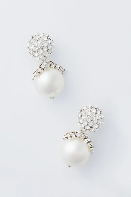 Silver Earrings For Bridesmaids Jewelry-Crystal and Pearl Kinsley Earrings