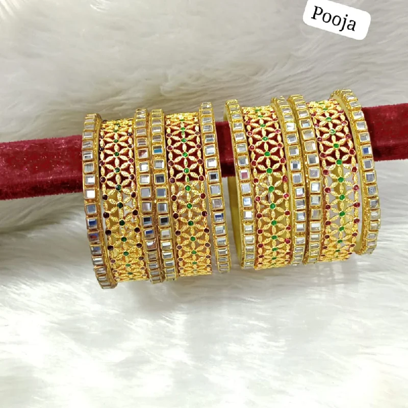 Trendy Custom Silver Wedding Bangles For Brides-Pooja Bangles Gold Plated Bangle Set