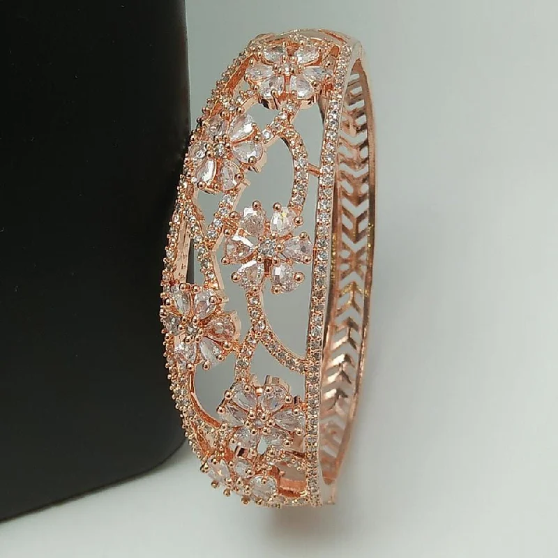 Luxury Gold Bangles For Special Occasions-Pooja Bangles Rose Gold Plated AD Stone Openable Kada