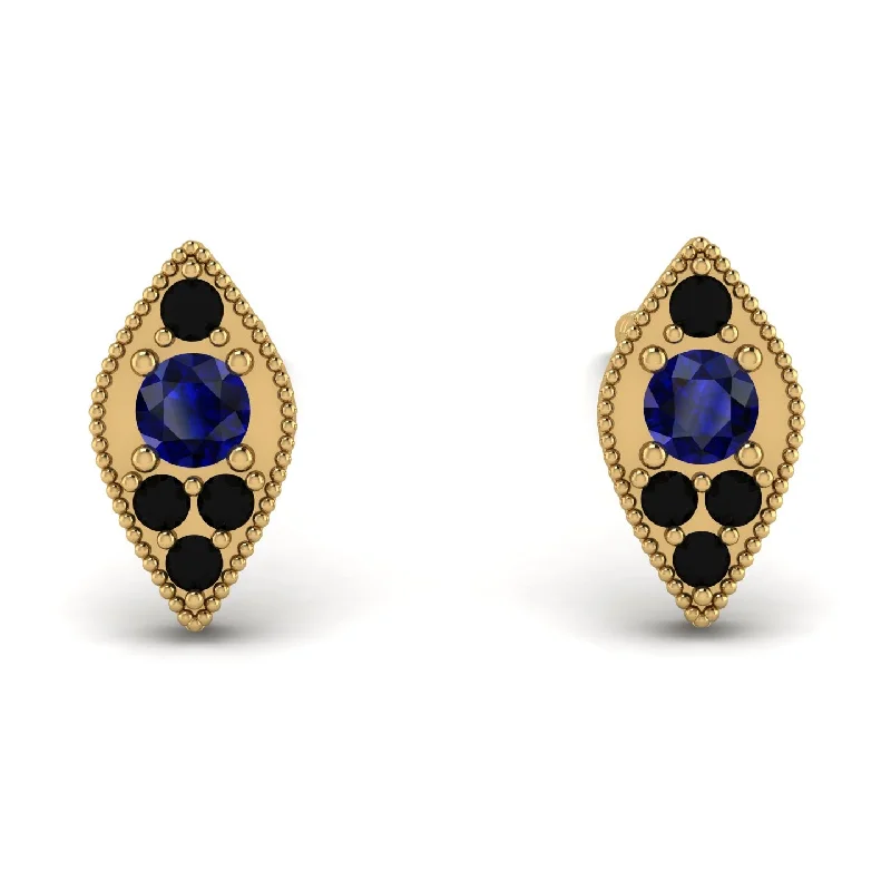 Gold Hoop Earrings For Everyday Wear-Milgrain Marquise Sapphire Earrings - Faye No. 43