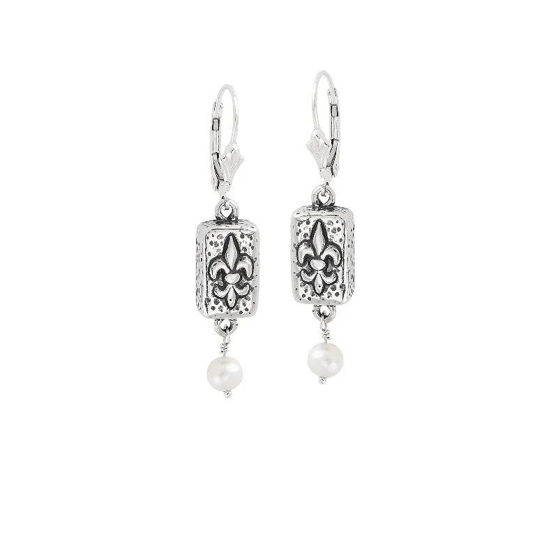 Cute Heart-Shaped Earrings For Teen Girls-Fleur de Lis Brick Pearl Earrings