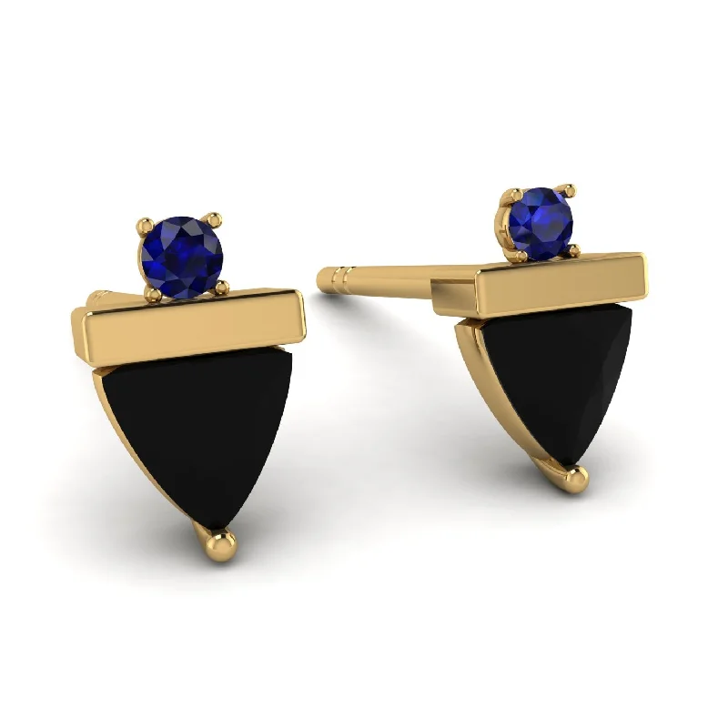 Vintage Stud Earrings For Wedding-Triangle Black Diamond Earrings With Round Stone - Estella No. 67