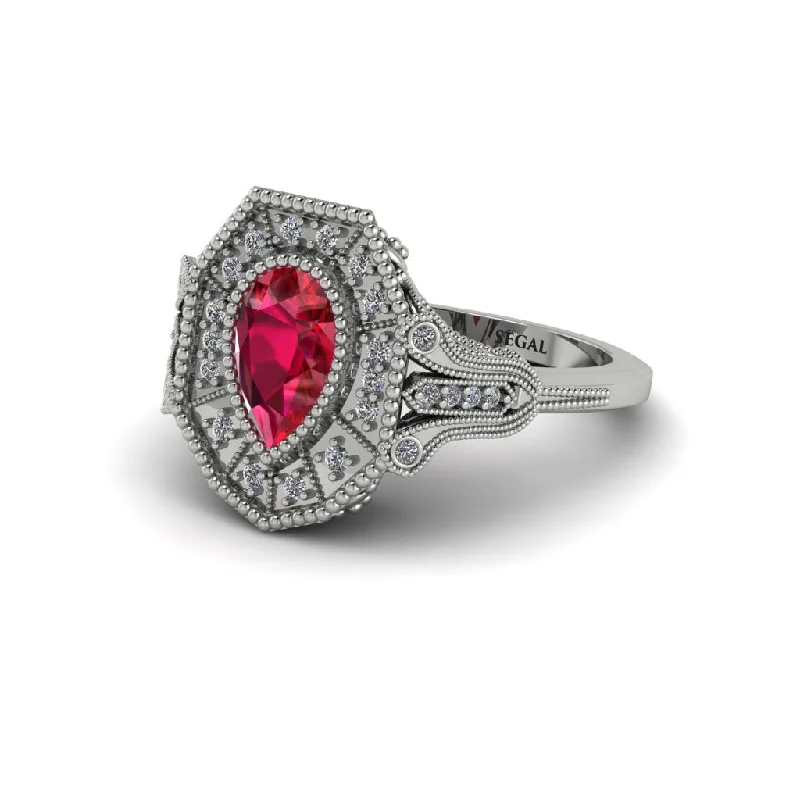 Elegant Silver Rings For Fashionistas-Ruby Pear Cut Art Deco Engagement Ring - Rosalind No. 12