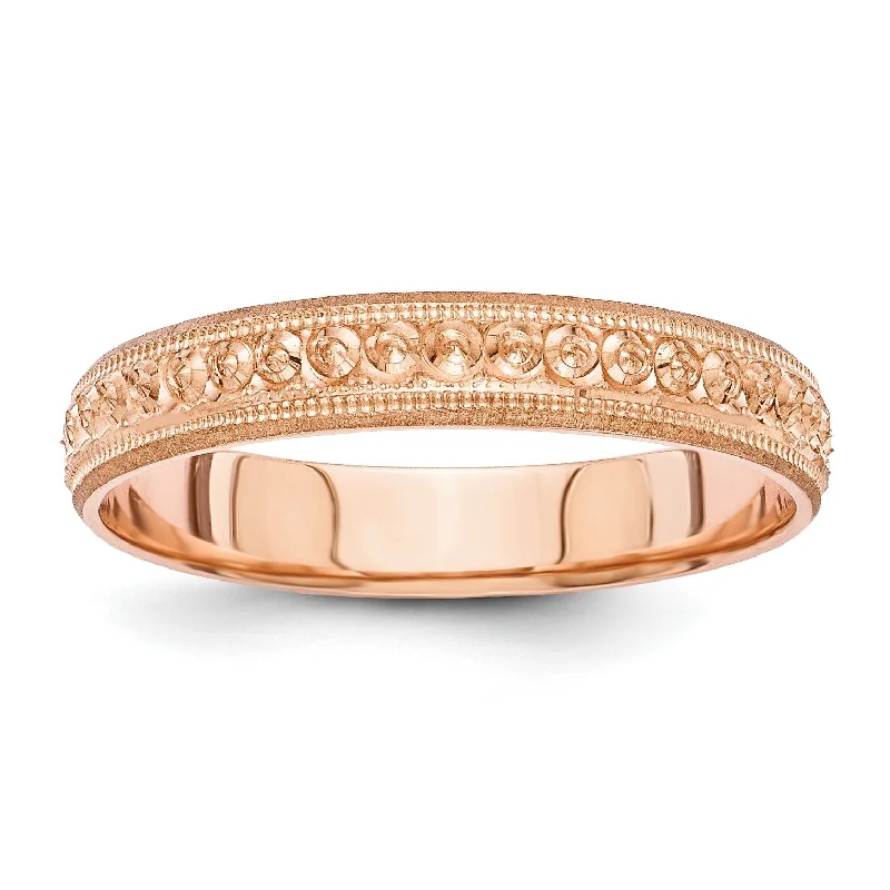 Custom Gold Rings For Special Occasions-14K Rose Gold 3mm Wide Etched Sparkling Eternity Wedding Band - Size 6.25