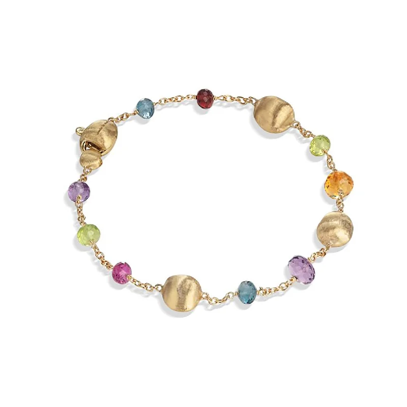 Stone Beaded Bracelets-18K Yellow Gold Mixed Gemstone Single Strand Bracelet