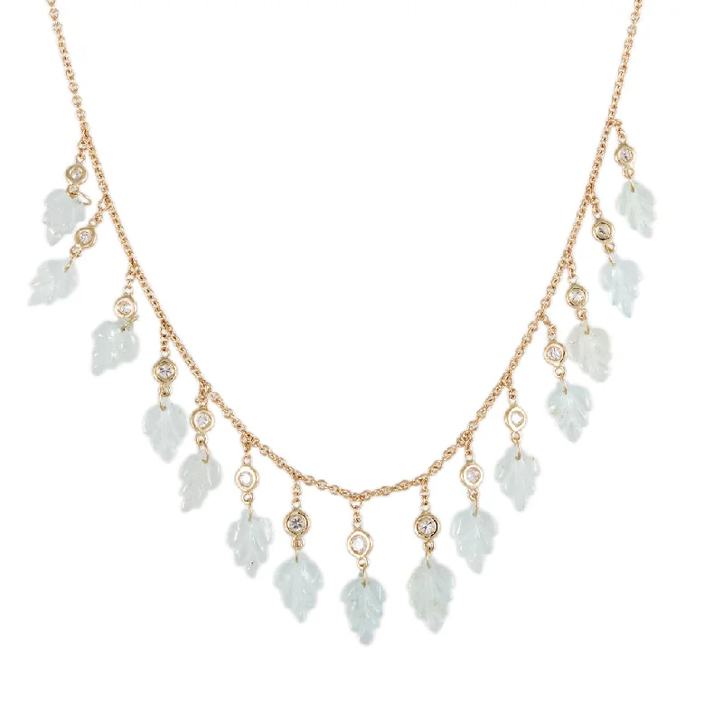 Elegant Teardrop Necklace For Fashionable Look-15 DIAMOND AQUAMARINE LEAF SHAKER NECKLACE