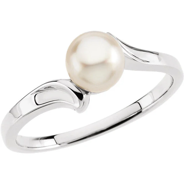 Custom Engagement Rings For Romantic Proposals-14k Gold Akoya Cultured Pearl Bypass Ring