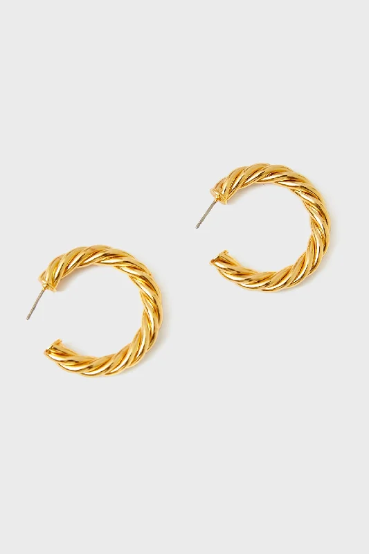 Crystal Beaded Earrings For Elegant Look-Gold French Twist Large Hoop Earrings