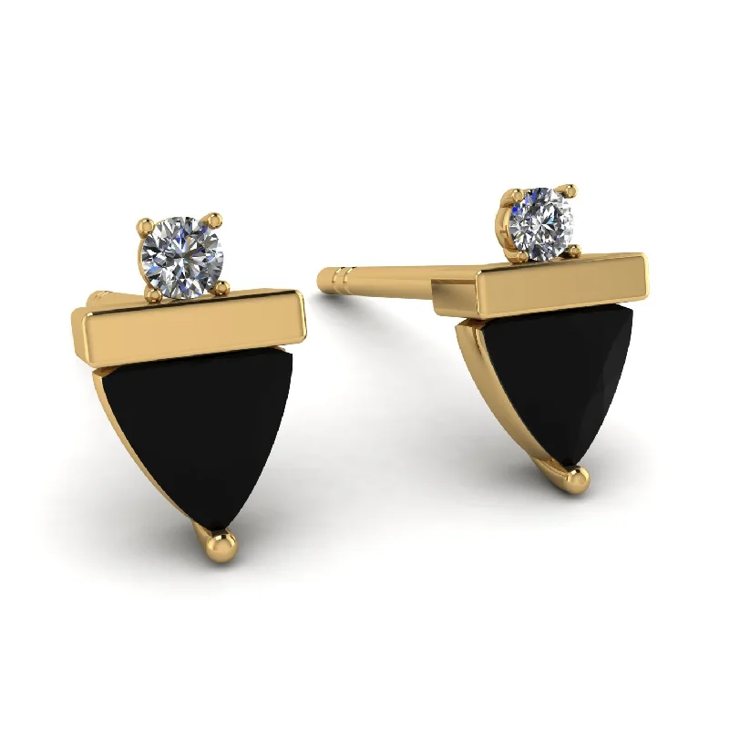 Beautiful Gemstone Earrings For Birthday-Triangle Black Diamond Earrings With Round Stone - Estella No. 7