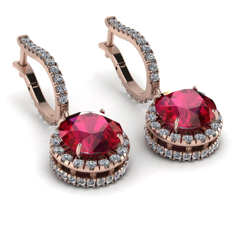 Handcrafted Gold Earrings For Women-Hidden Halo Ruby Hoop Earrings - Catalina No. 11