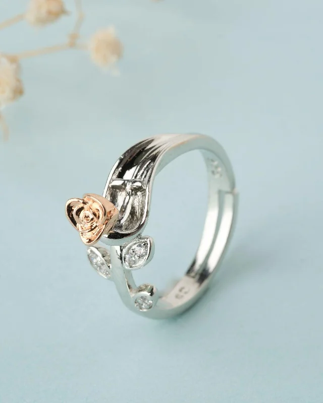 Simple Gold Rings For Minimalist Brides-925 Sterling Silver Beautiful Rose Ring R01602