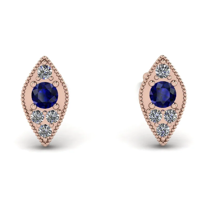 Boho Chic Earrings For Women-Milgrain Marquise Sapphire Earrings - Faye No. 14