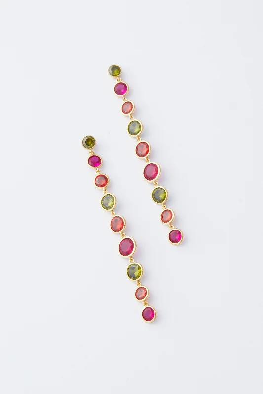 Colorful Stud Earrings For Fun Look-Ruby and Green Crystal Avery Drop Earrings