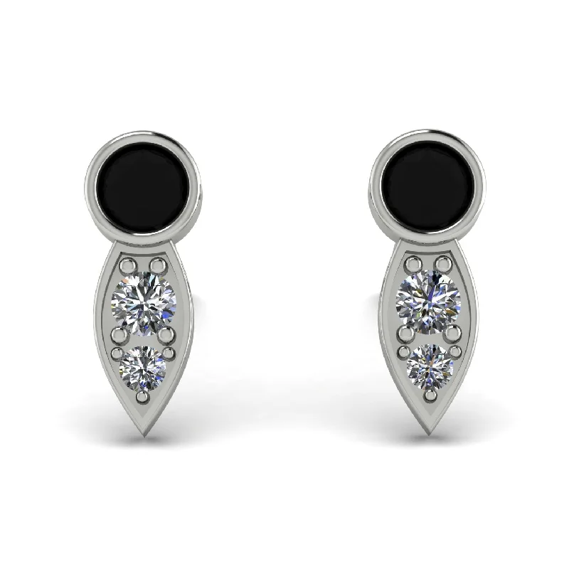 Elegant Heart-Shaped Earrings For Gift-Bezel Black Diamond Earrings In Pear Shaped - Aniya No. 9