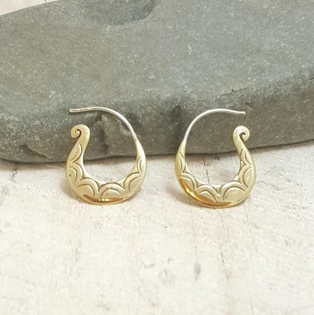 Vintage Stud Earrings For Wedding-Mini Spiral Moon Brass Earrings