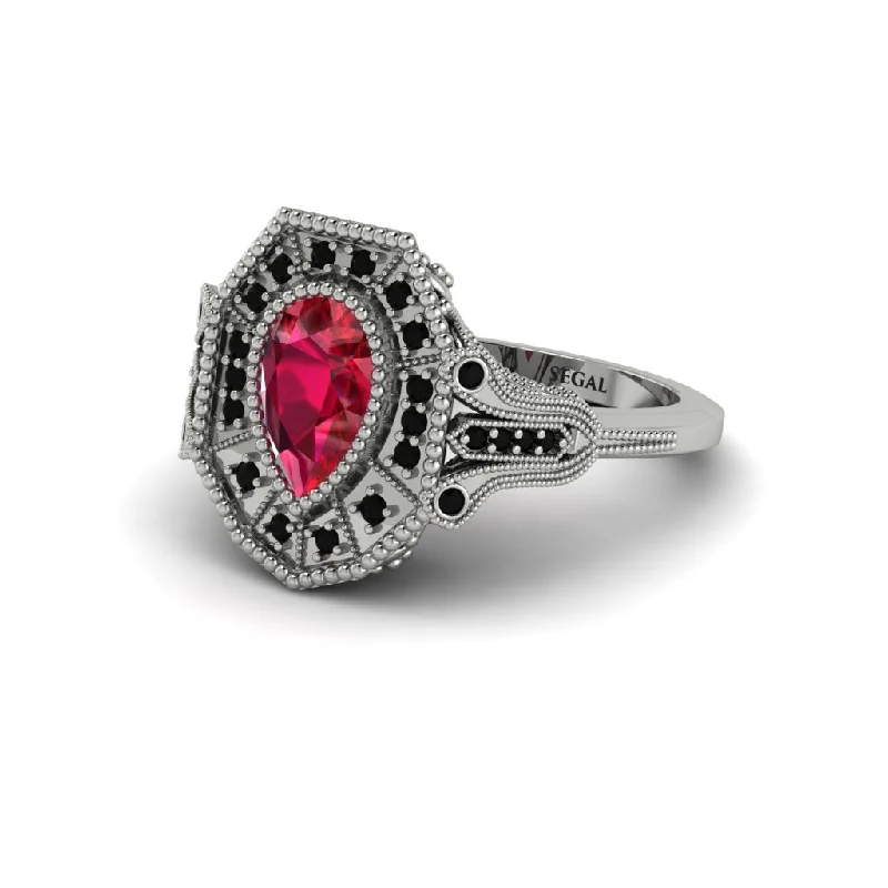 Elegant Custom Engagement Rings For Unique Brides-Ruby Pear Cut Art Deco Engagement Ring - Rosalind No. 42