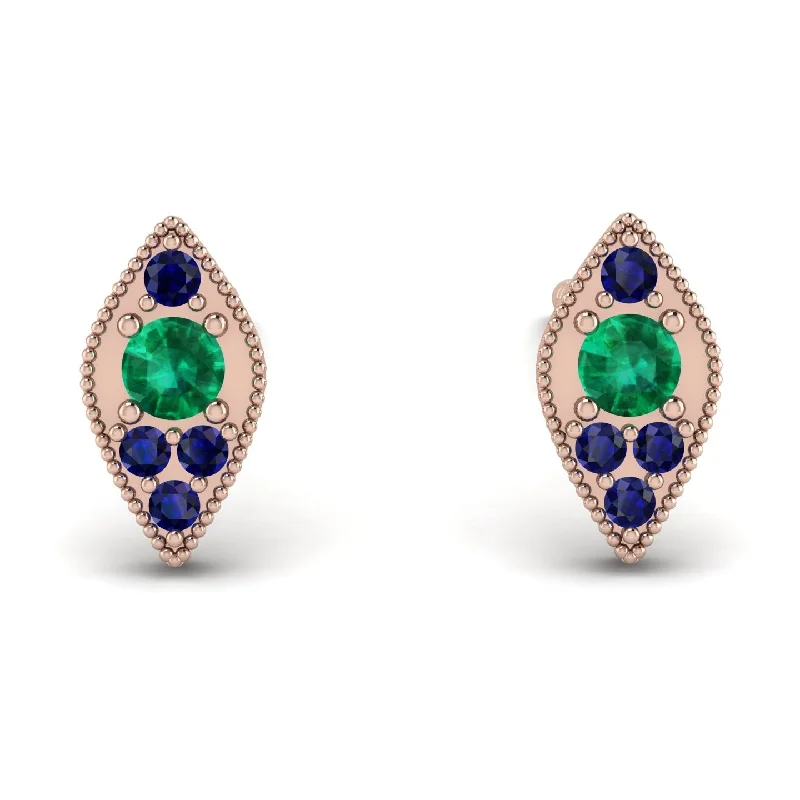 Beautiful Gemstone Earrings For Birthday-Milgrain Marquise Emerald Earrings - Faye No. 65