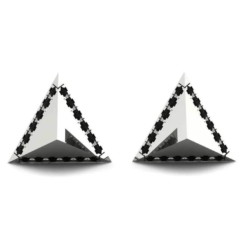 Silver Earrings With Turquoise For Summer-Triangle Black Diamond Earrings Geometrical - Milan No. 9