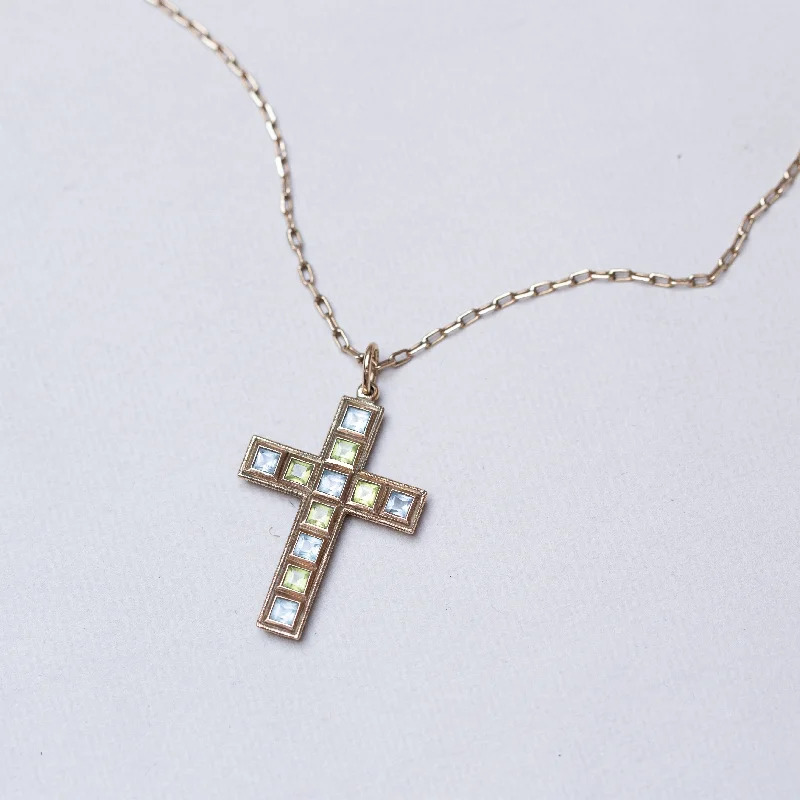 Colorful Crystal Pendant Necklace For Weddings-Vintage Gold Cross Pendant Necklace