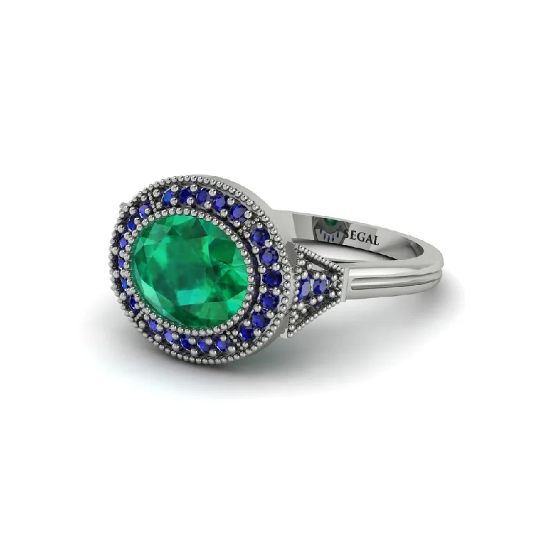 Sparkling Sapphire Rings For Wedding Day-Oval Cut Emerald Milgrain Halo Engagement Ring - Alexandria No. 66