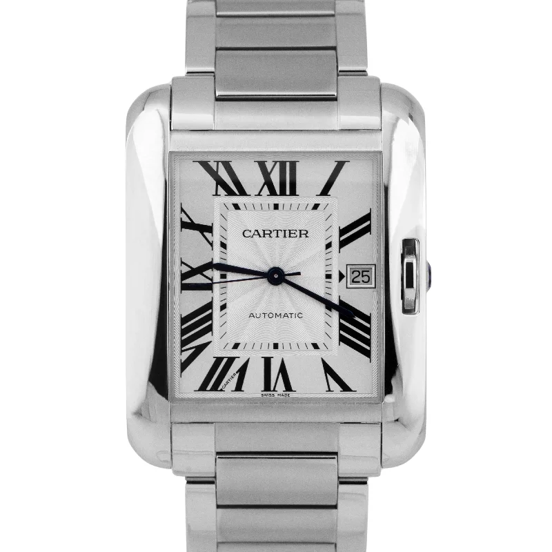 Stylish Men’s Watches With Mesh Bands-MINT Cartier Tank Anglaise XL Silver Steel 37mm Automatic Watch 3507 W520394