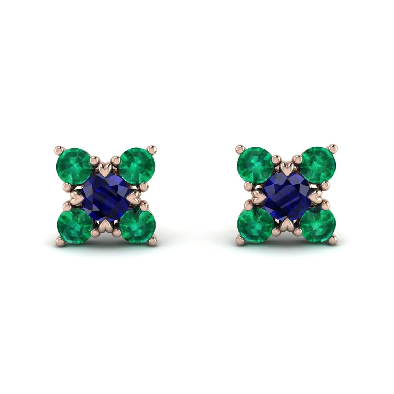 Colorful Stud Earrings For Fun Look-Geometrical 5 Sapphires Stud Earrings - Noa No. 29