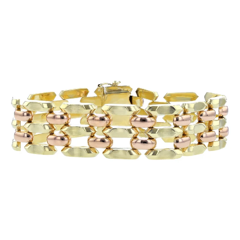 Cute Bracelets For Teens-14K Yellow Gold and Rose Gold Flat Link Bracelet