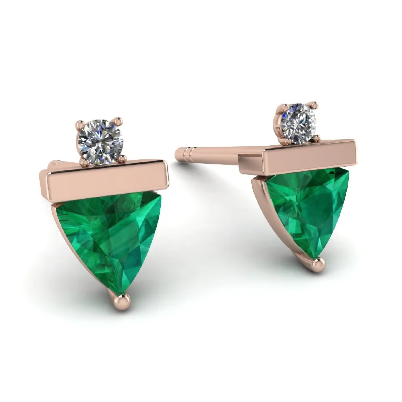 Custom Initial Earrings For Gifts-Triangle Emerald Earrings With Round Stone - Estella No. 5