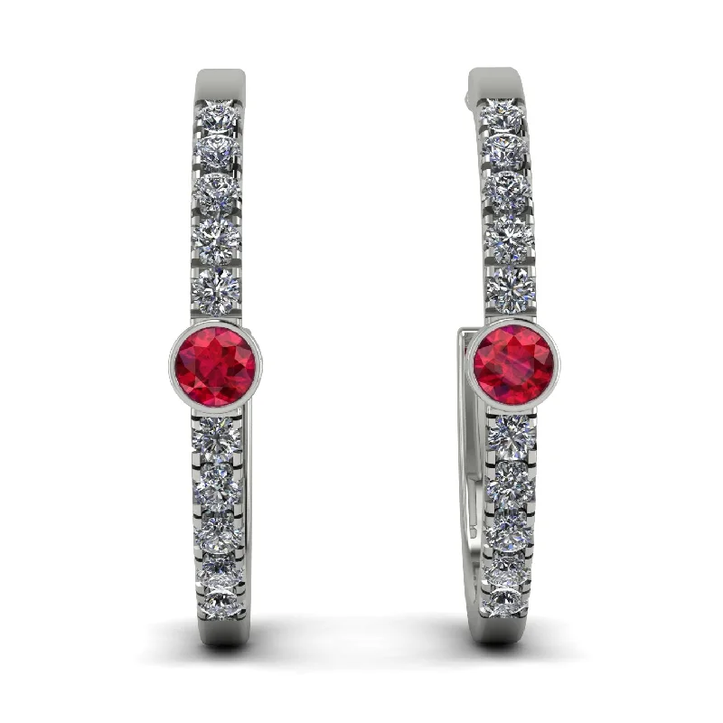 Large Earrings For Special Occasions-Hoop Ruby Earrings Micro Pave - Ansley No. 12