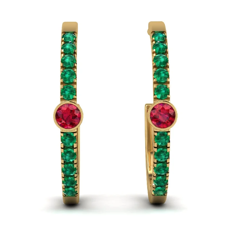 Gold Drop Earrings With Rhinestones-Hoop Ruby Earrings Micro Pave - Ansley No. 25