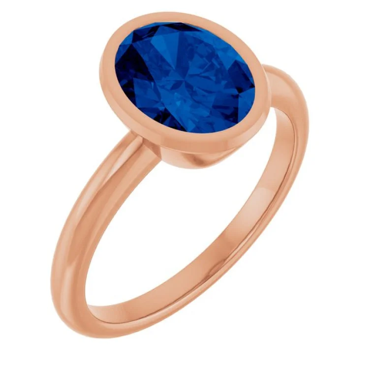 Personalized Birthstone Rings For Wedding Day-14K Rose Lab-Grown Blue Sapphire Ring