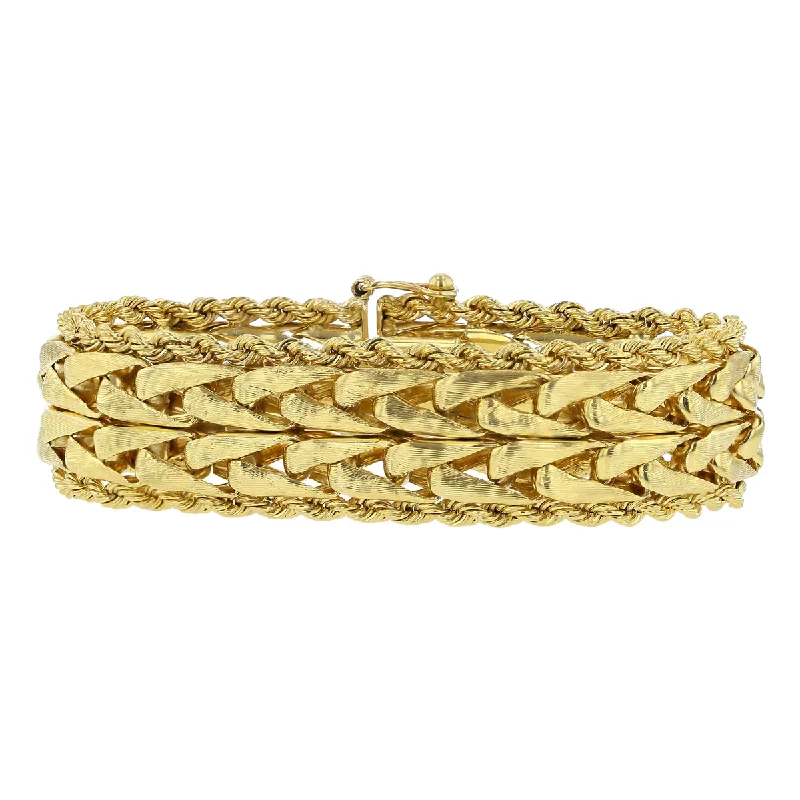 Designer Bracelets For Women-14K Yellow Gold Twist Rope and Fancy Link Bracelet