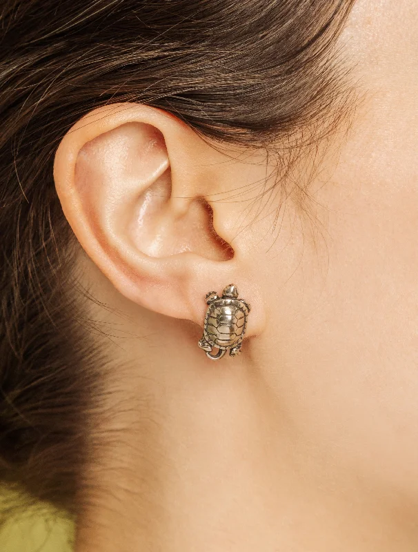 Large Drop Earrings With Diamonds-Box Turtle Post Earrings