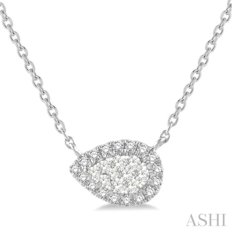 Gold Choker Necklace For Evening Style-1/6 ctw Pear Shape Round Cut Diamond Lovebright Necklace in 14K White Gold