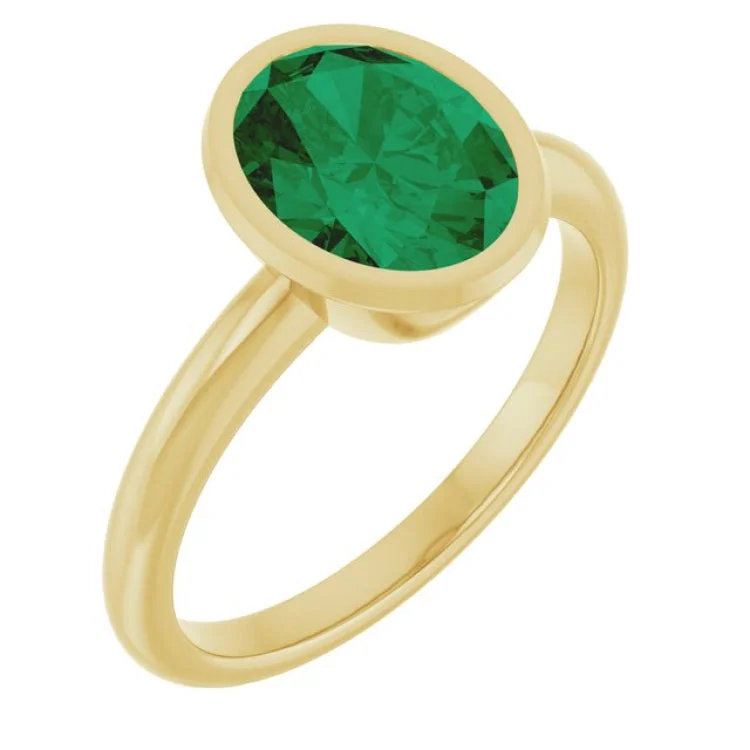 Unique Wedding Bands With Engraving For Couples-14K Yellow Lab-Grown Emerald Ring