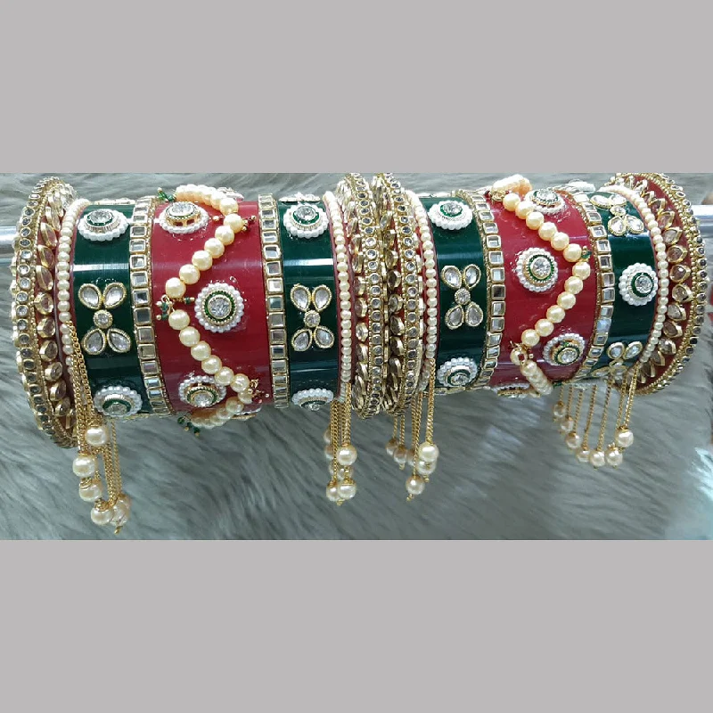 Trendy Gemstone Wedding Bangles For Bridesmaids Gifts-Pooja Bangles Gold Plated Bangle Set