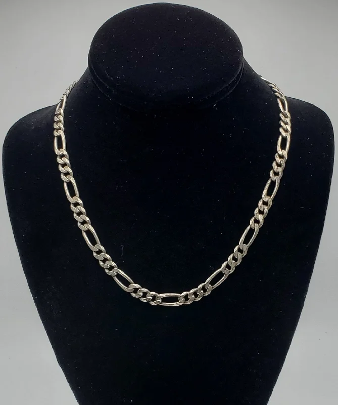 Vintage-Inspired Gold Necklace For Special Occasions-Vintage Italian Heavy Sterling Silver Figaro Link Chain Necklace - 18.5"