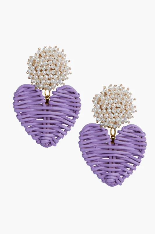 Simple Earrings With Gemstones For Weddings-Cluster Pearl Lilac Rattan Hearts Earrings