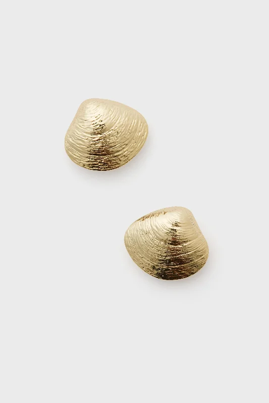 Personalized Gold Earrings For Gifts-Gold Clam Shell Earrings