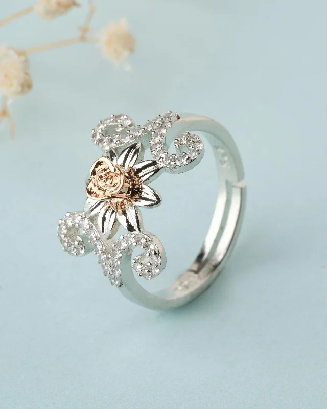 Luxury Titanium Rings For Weddings-925 Sterling Silver Beautiful Rose Ring R01591