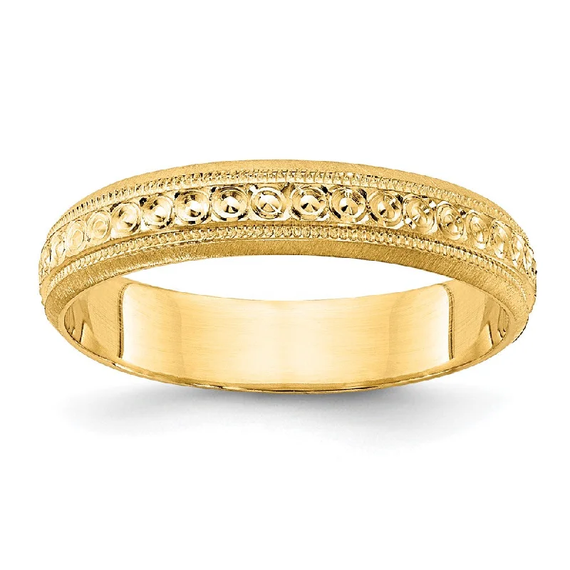 Trendy Silver Rings For Modern Brides-14K Yellow Gold 3mm Polished & Etched Wedding Eternity Band