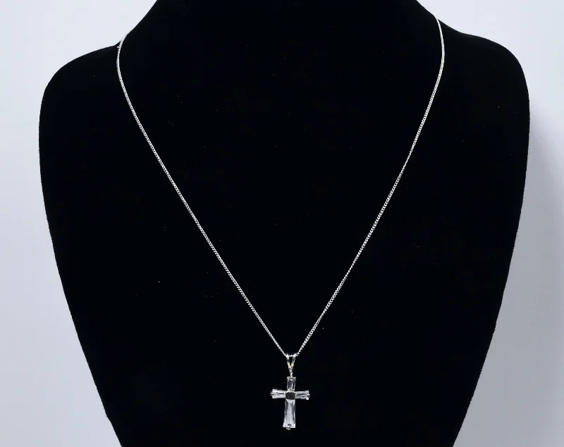 Unique Pearl Necklace For Weddings-Sterling Silver and Topaz Crucifix Pendant on Sterling Silver Chain - 19"