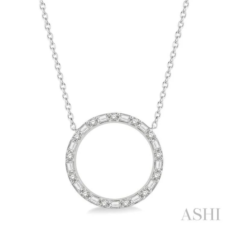 Personalized Gemstone Necklace For Custom Jewelry-1/2 Ctw Circle Baguette and Round Cut Diamond Necklace in 14K White Gold