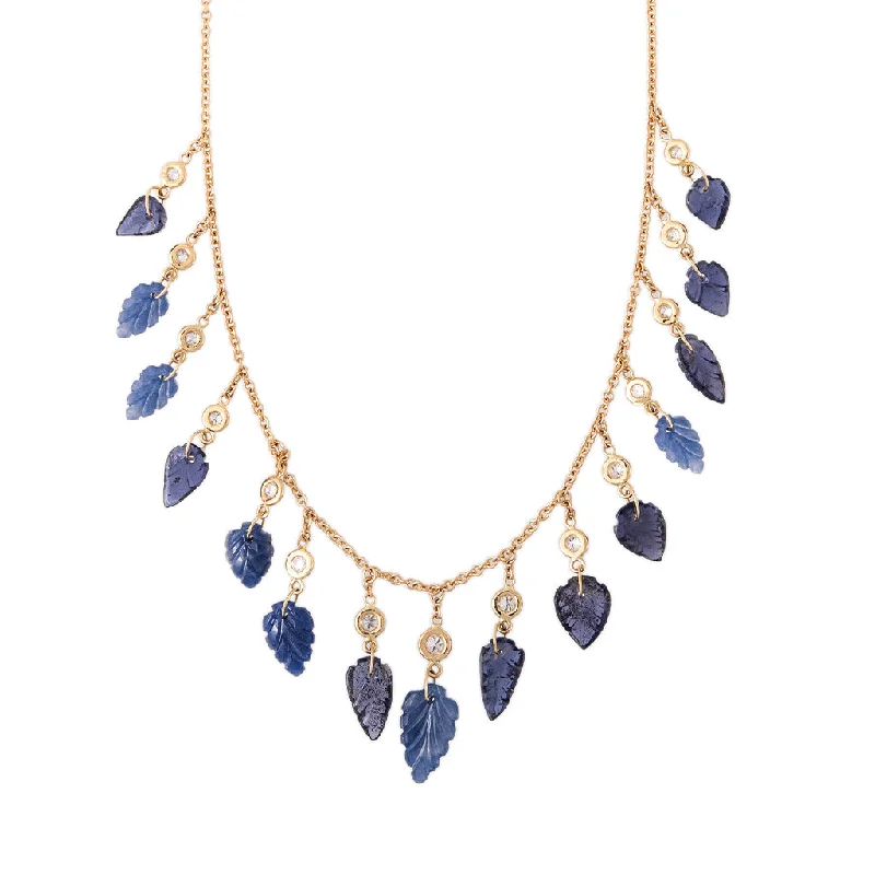 Custom Bar Necklace For Special Gifts-15 DIAMOND IOLITE LEAF SHAKER NECKLACE