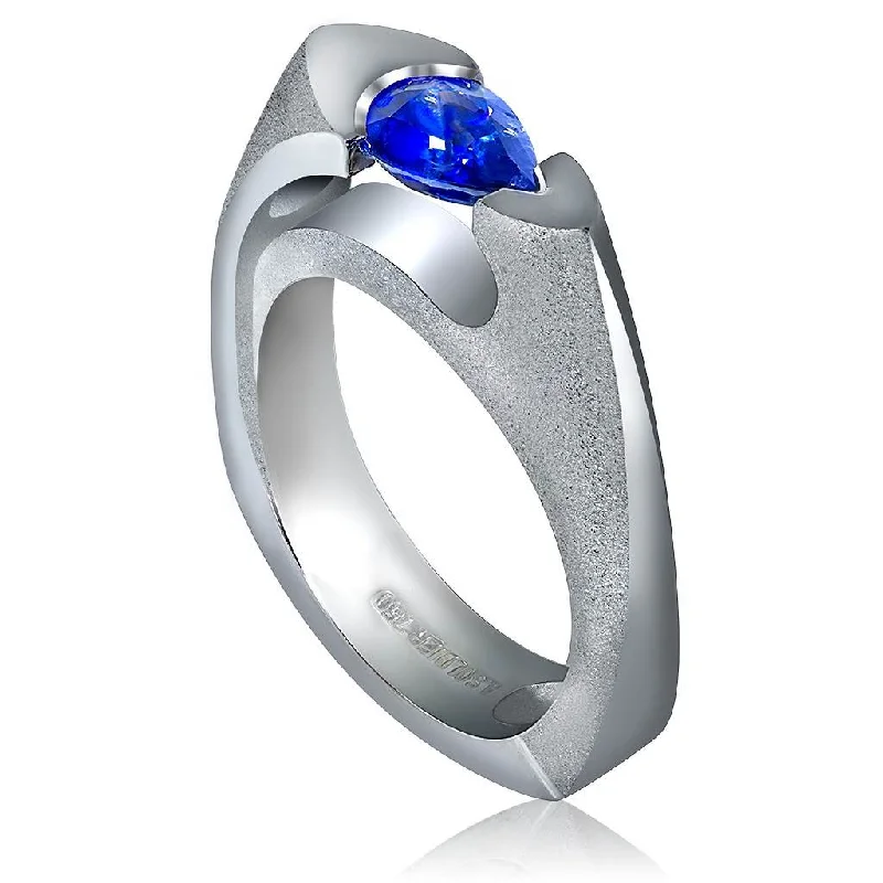 Custom Titanium Engagement Rings For Brides-Passion Blue Sapphire Engagement Ring