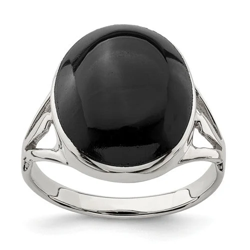 Elegant Men’s Engagement Rings For Stylish Grooms-Sterling Silver Black Onyx 13.50 x 16.50 mm Oval Cut Ring