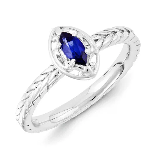 Custom Gold Rings For Special Celebrations-Sterling Silver Stackable Expressions Created Blue Sapphire Marquise Ring