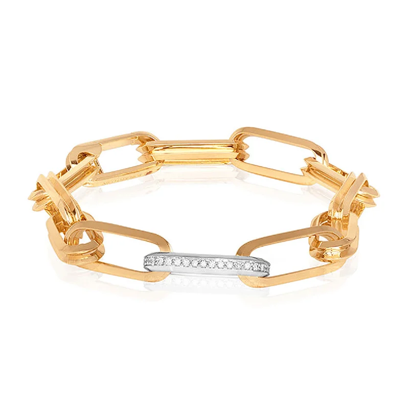 Trendy Friendship Bracelets-18K Two Tone Link Bracelet with Diamonds