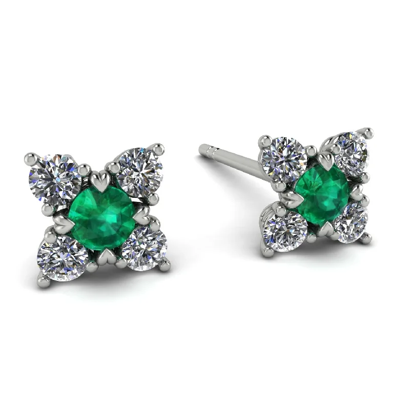 Elegant Hoop Earrings With Pearls-Geometrical 5 Emeralds Stud Earrings - Noa No. 6